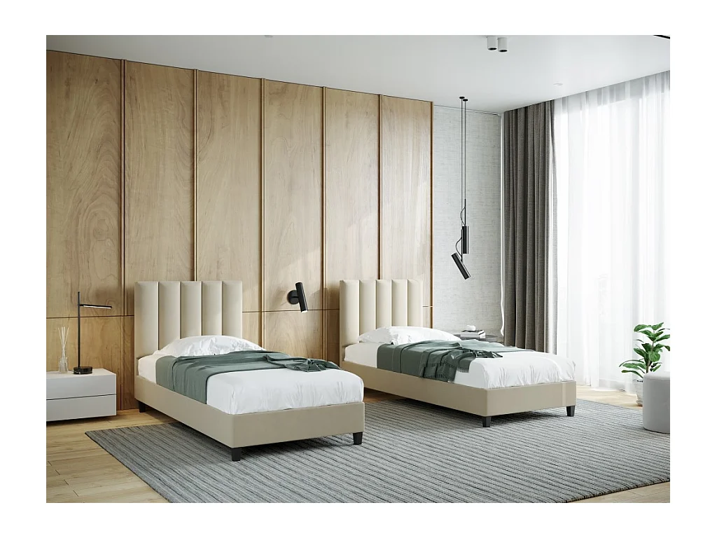 Boxspringbett Polsterbett Einzelbett KONGO ohne Matratze 80 x 200 cm Bett Schlafzimmer Jugendbett Kinderbett Hotelzimmer, beige