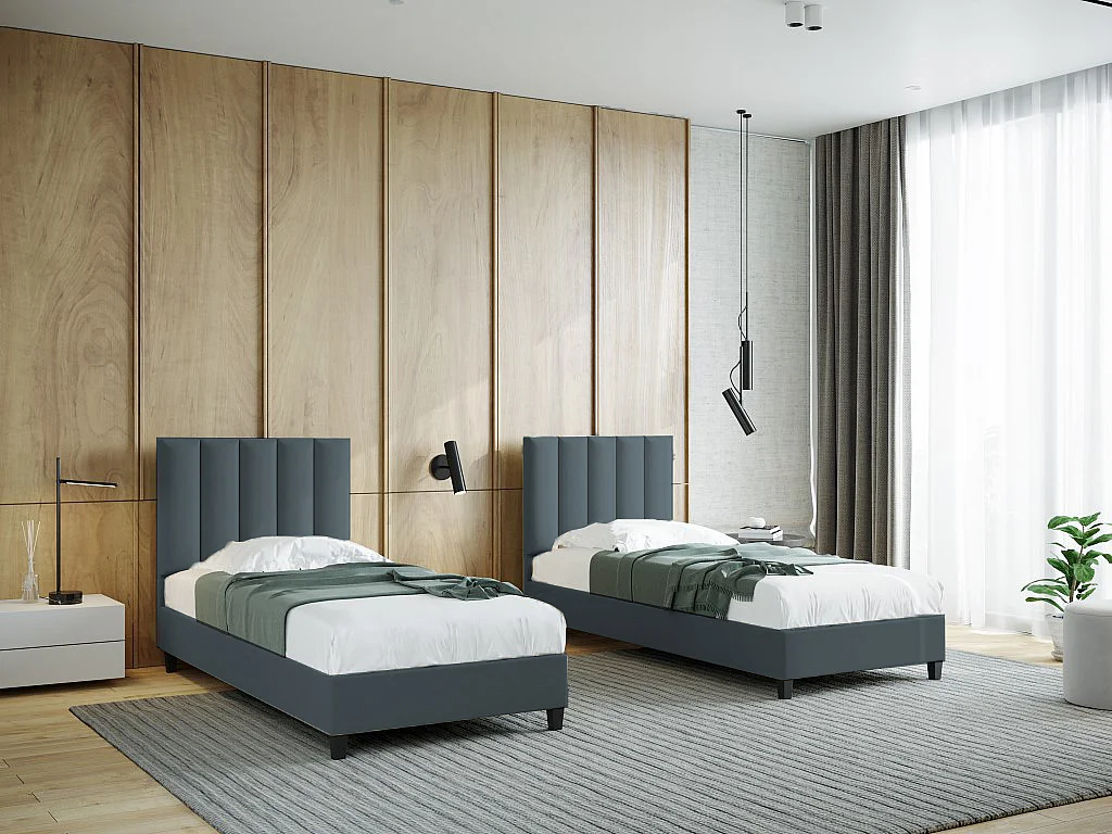 Boxspringbett Polsterbett Einzelbett KONGO ohne Matratze 100 x 200 cm Bett Schlafzimmer Jugendbett Kinderbett Hotelzimmer, dunkelgrau