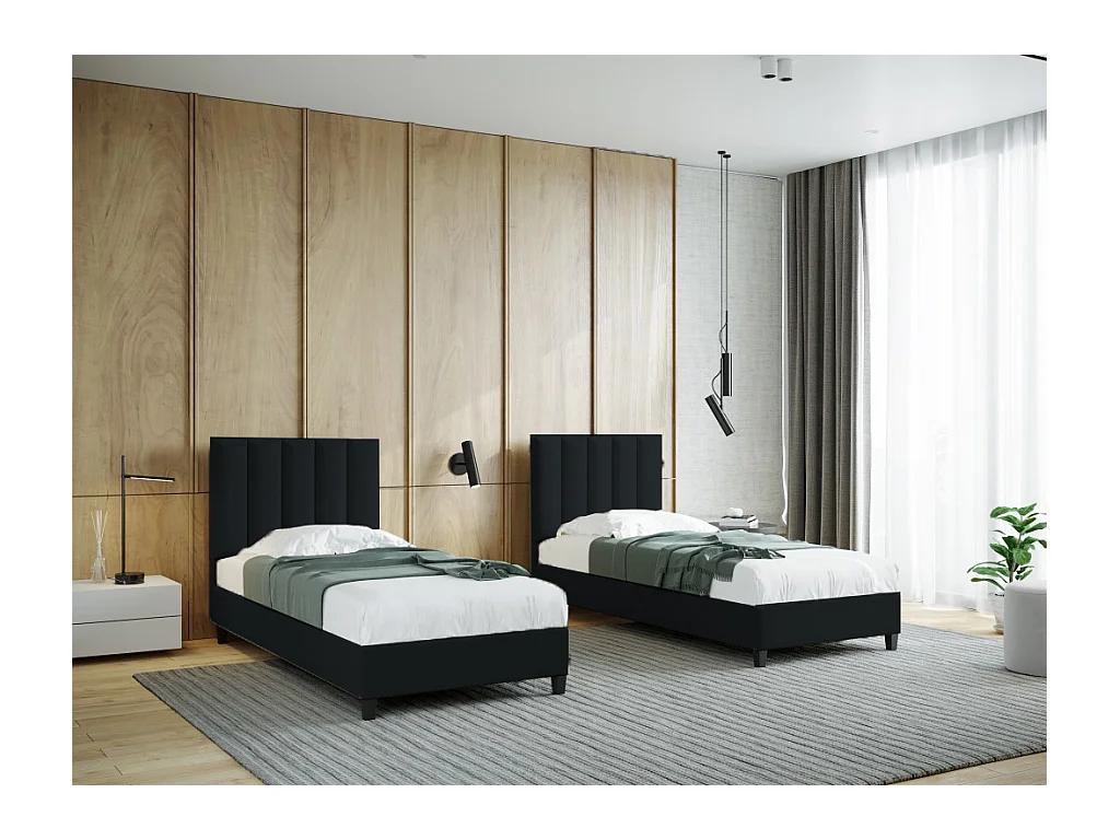 Boxspringbett Polsterbett Einzelbett KONGO ohne Matratze 100 x 200 cm Bett Schlafzimmer Jugendbett Kinderbett Hotelzimmer, schwarz