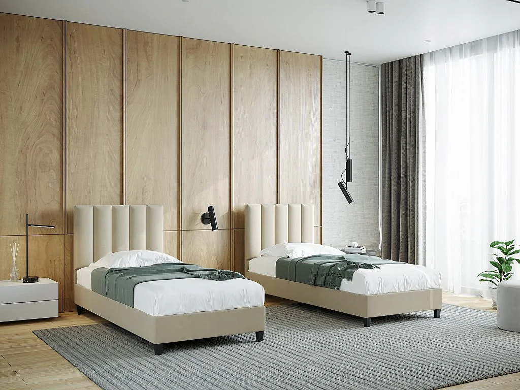 Boxspringbett Polsterbett Einzelbett KONGO ohne Matratze 90 x 200 cm Bett Schlafzimmer Jugendbett Kinderbett Hotelzimmer, beige