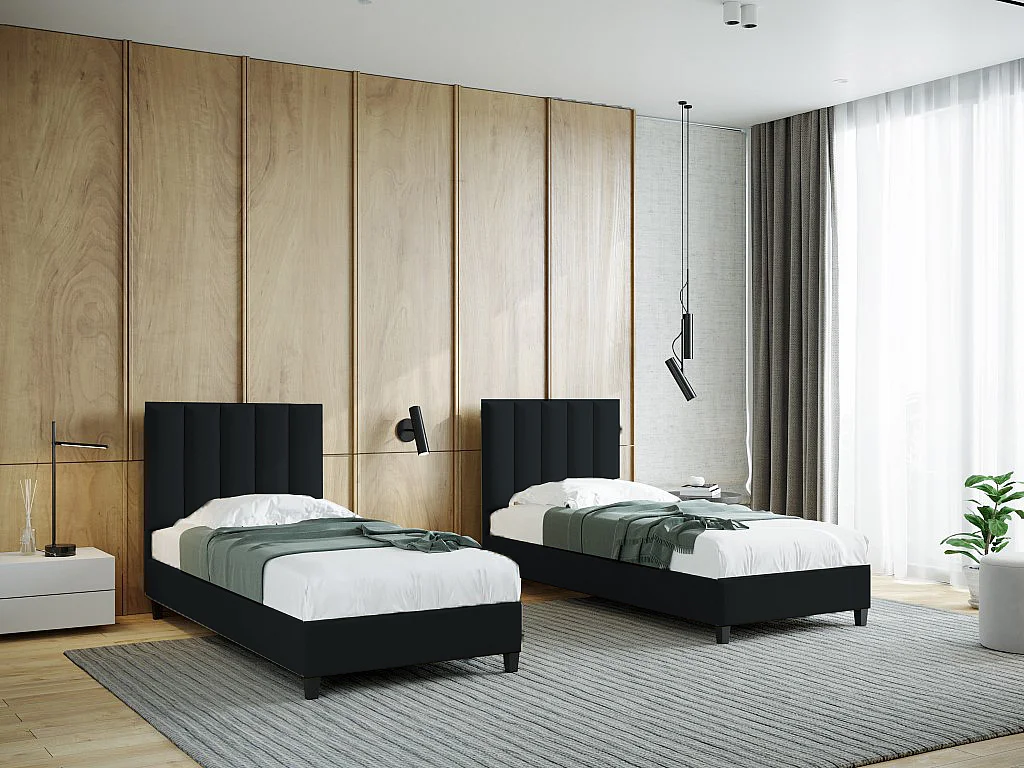 Boxspringbett Polsterbett Einzelbett KONGO ohne Matratze 80 x 200 cm Bett Schlafzimmer Jugendbett Kinderbett Hotelzimmer, schwarz