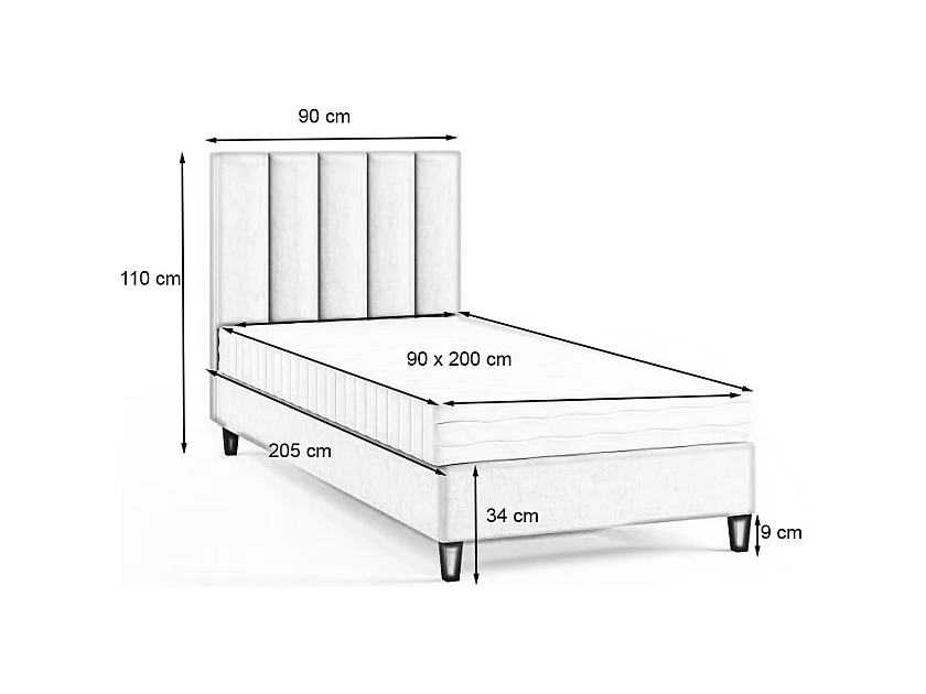 Boxspringbett Polsterbett Einzelbett KONGO ohne Matratze 90 x 200 cm Bett Schlafzimmer Jugendbett Kinderbett Hotelzimmer, hellgrau