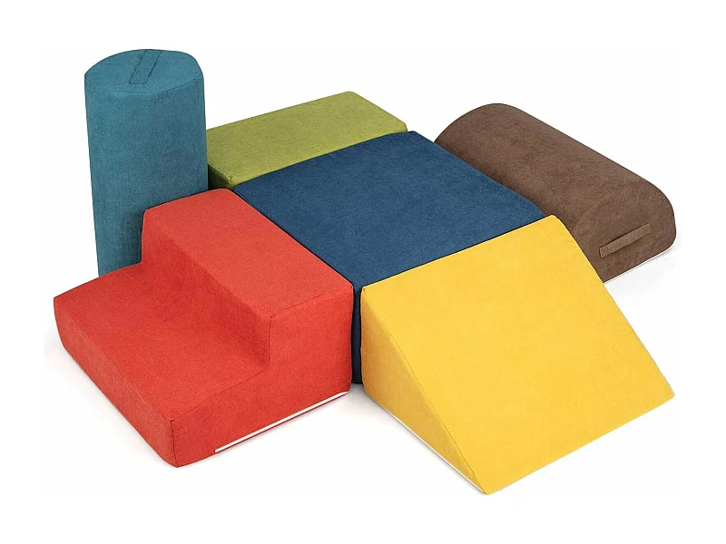 6-delige baby-activiteitenbaan van schuimrubber met chenille-stofbekleding, baby-activiteitenmodule met transparante sluiting (kleurrijk)