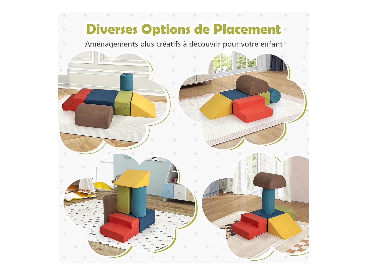 6 PCS Parcours Motricité Bébé en Mousse avec Housse en Tissu Chenille, Module Motricité Bébé avec Fermeture Clair, Jouets Éducatifs pour Ramper (Coloré)