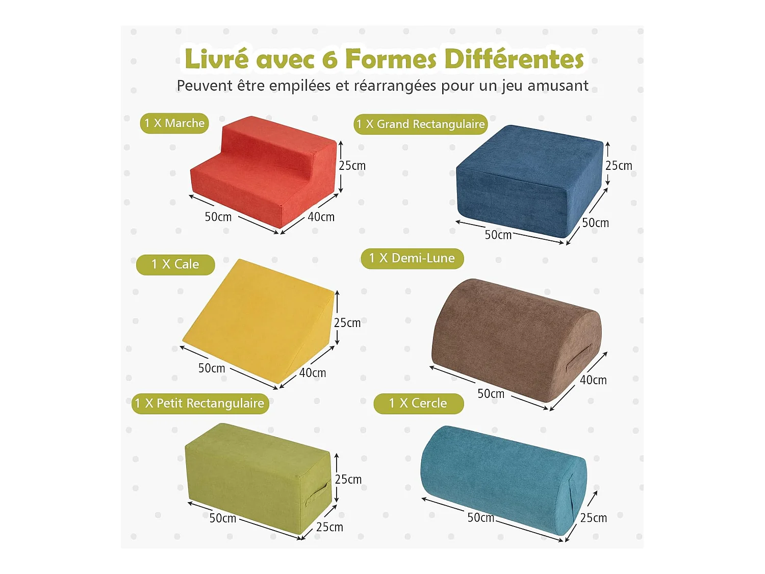 6 PCS Parcours Motricité Bébé en Mousse avec Housse en Tissu Chenille, Module Motricité Bébé avec Fermeture Clair, Jouets Éducatifs pour Ramper (Coloré)