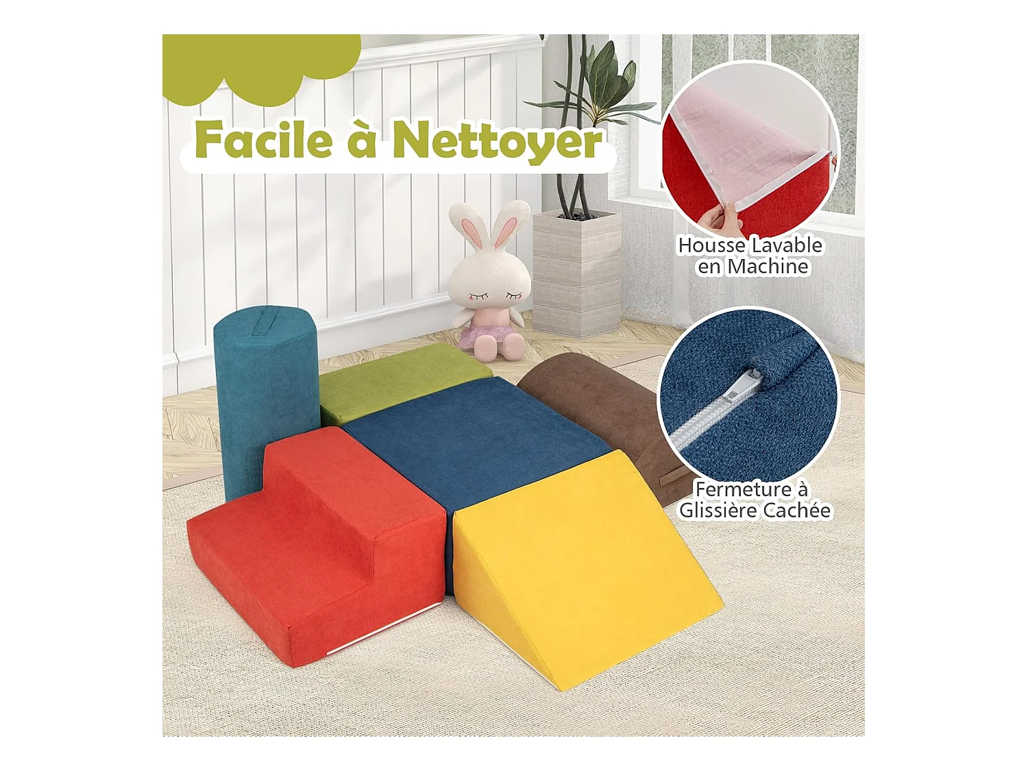 6 PCS Parcours Motricité Bébé en Mousse avec Housse en Tissu Chenille, Module Motricité Bébé avec Fermeture Clair, Jouets Éducatifs pour Ramper (Coloré)
