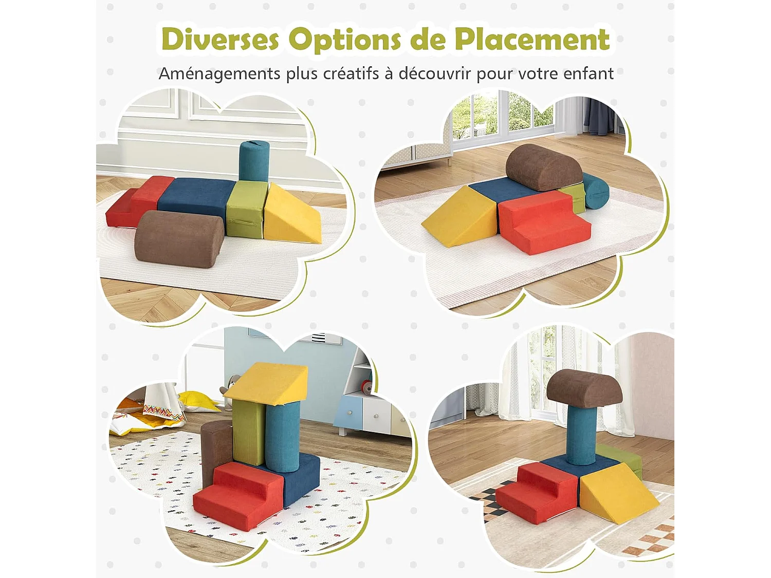 6 PCS Parcours Motricité Bébé en Mousse avec Housse en Tissu Chenille, Module Motricité Bébé avec Fermeture Clair, Jouets Éducatifs pour Ramper (Coloré)