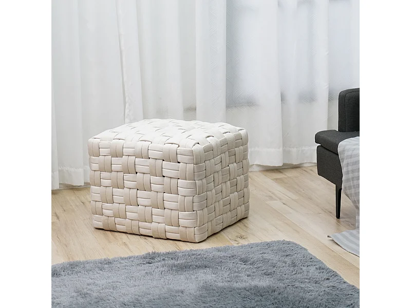 SVITA POPPY tabouret pouf tressé velours beige