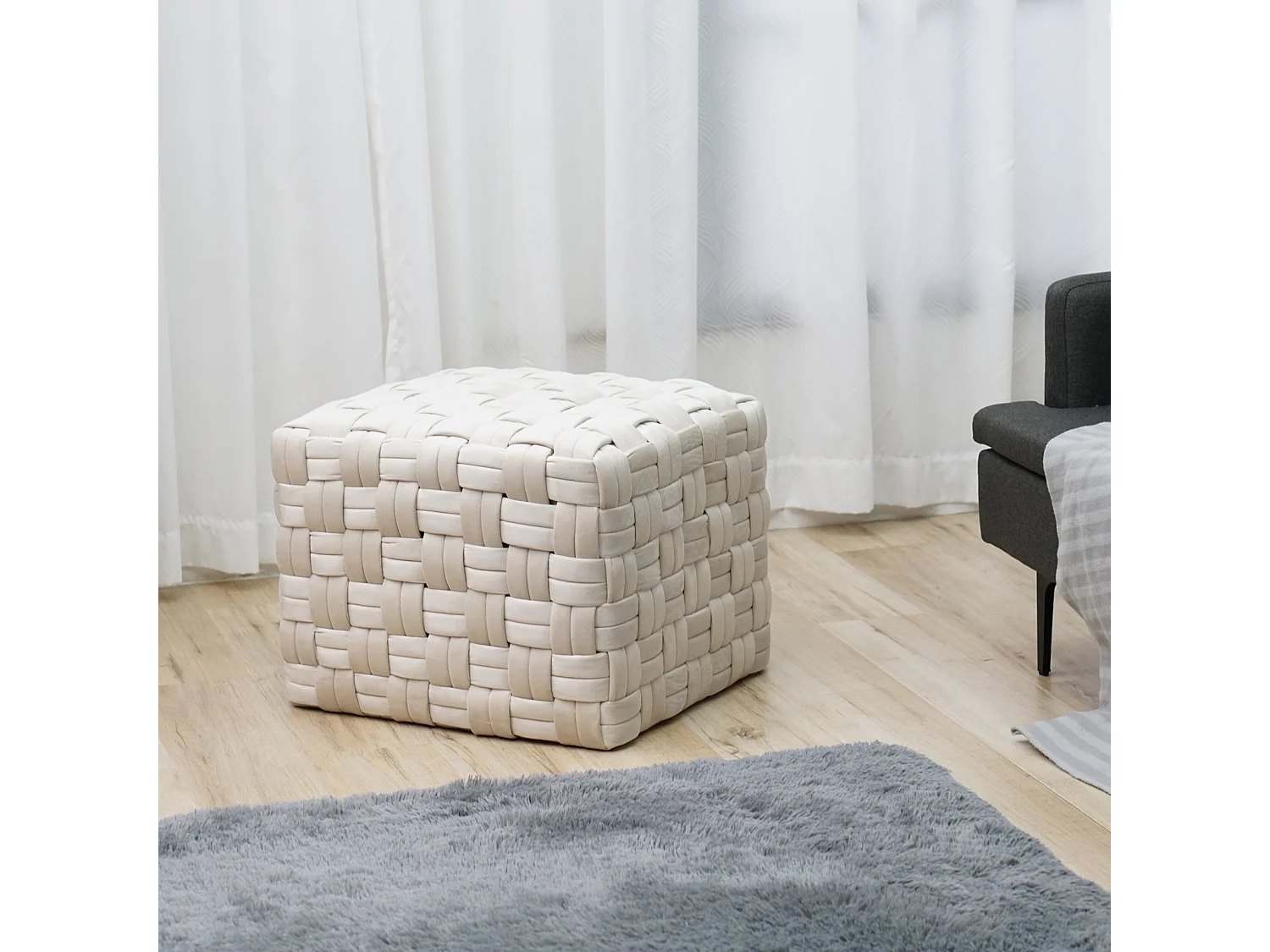 HOCKER POPPY Samt Beige