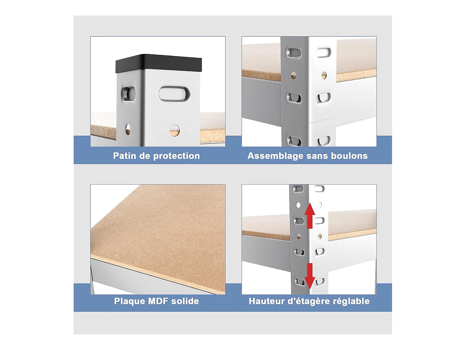 Étagère de Rangement à 5 Niveaux 46 x 91 x 183 cm, Charge Lourde Totale 1325 kg (265 kg par Niveau), pour Garage, Cave, Atelier, Cuisine (Argent)