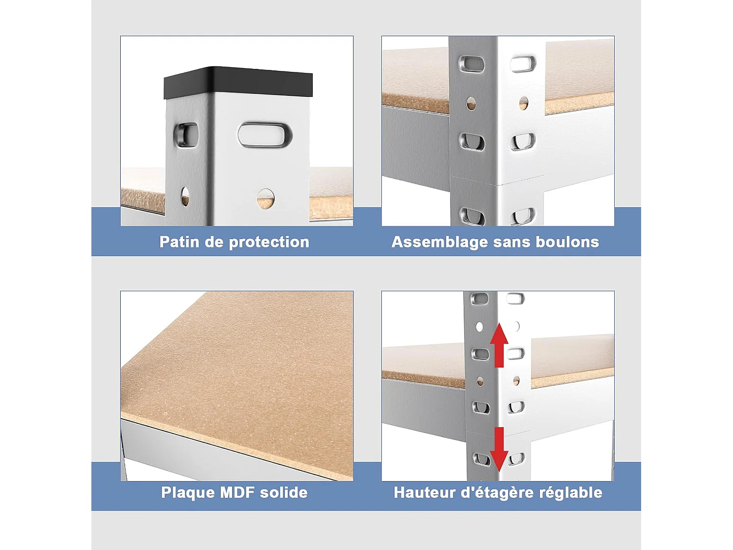 Étagère de Rangement à 5 Niveaux 46 x 91 x 183 cm, Charge Lourde Totale 1325 kg (265 kg par Niveau), pour Garage, Cave, Atelier, Cuisine (Argent)