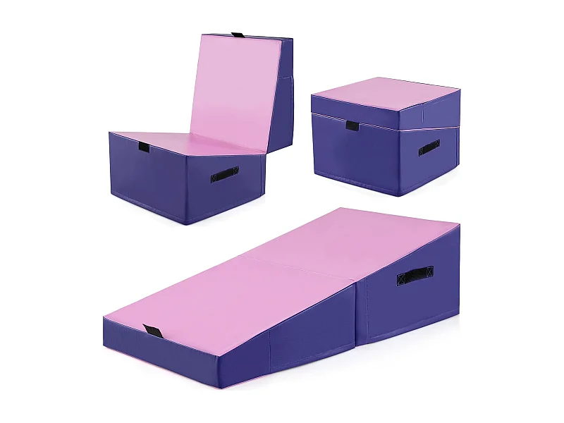 Tapis de Gymnastique Incliné 120 x 60 x 35 cm, Matelas de Gym Angle Droit Pliable avec Mousse EPE et Cuir PVC Antidérapant Poignée de Transport, Exercice Aérobic