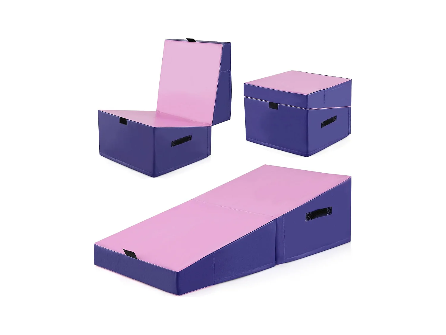 Tapis de Gymnastique Incliné 120 x 60 x 35 cm, Matelas de Gym Angle Droit Pliable avec Mousse EPE et Cuir PVC Antidérapant Poignée de Transport, Exercice Aérobic