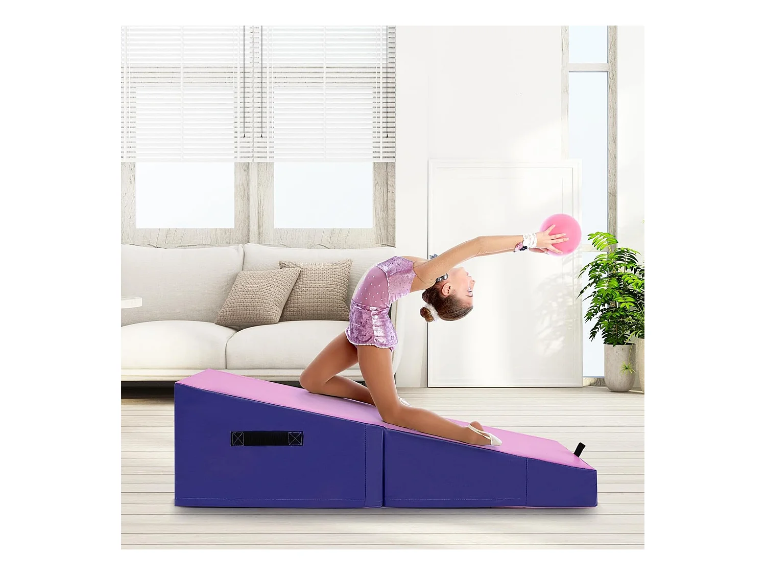 Tapis de Gymnastique Incliné 120 x 60 x 35 cm, Matelas de Gym Angle Droit Pliable avec Mousse EPE et Cuir PVC Antidérapant Poignée de Transport, Exercice Aérobic