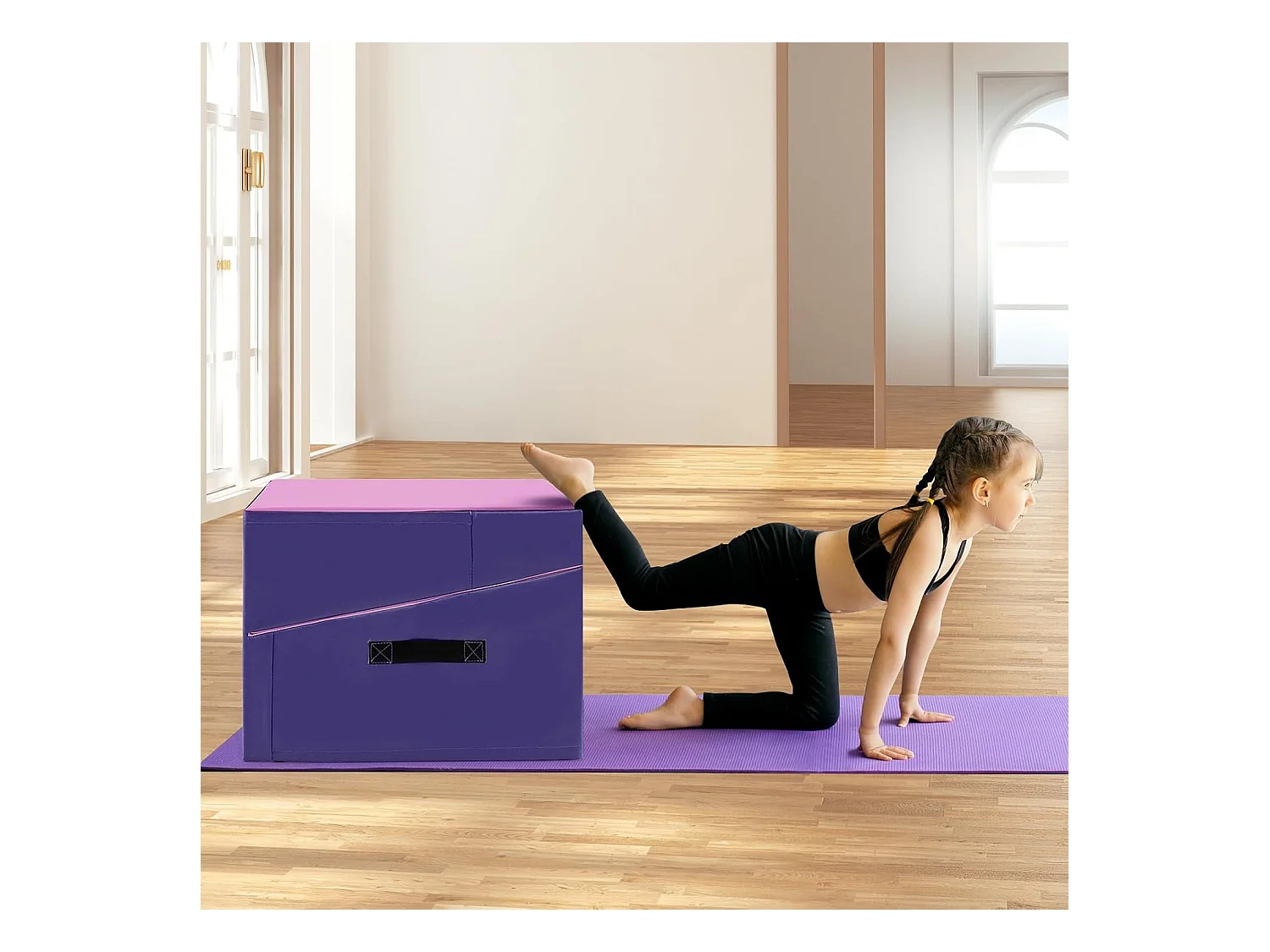 Tapis de Gymnastique Incliné 120 x 60 x 35 cm, Matelas de Gym Angle Droit Pliable avec Mousse EPE et Cuir PVC Antidérapant Poignée de Transport, Exercice Aérobic