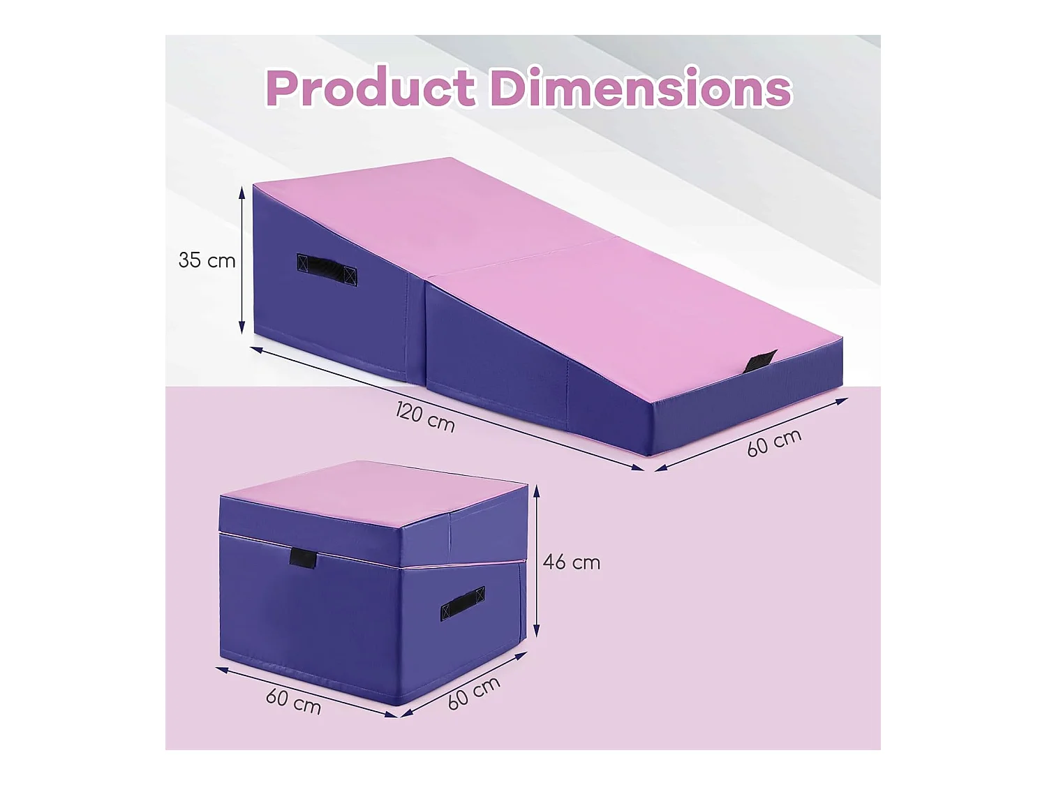 Tapis de Gymnastique Incliné 120 x 60 x 35 cm, Matelas de Gym Angle Droit Pliable avec Mousse EPE et Cuir PVC Antidérapant Poignée de Transport, Exercice Aérobic