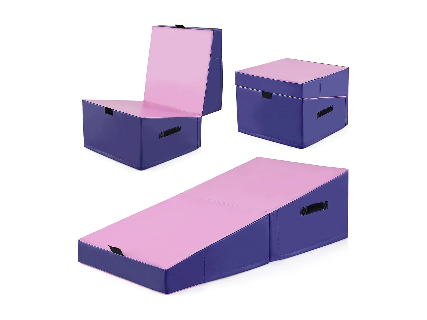 Tapis de Gymnastique Incliné 120 x 60 x 35 cm, Matelas de Gym Angle Droit Pliable avec Mousse EPE et Cuir PVC Antidérapant Poignée de Transport, Exercice Aérobic