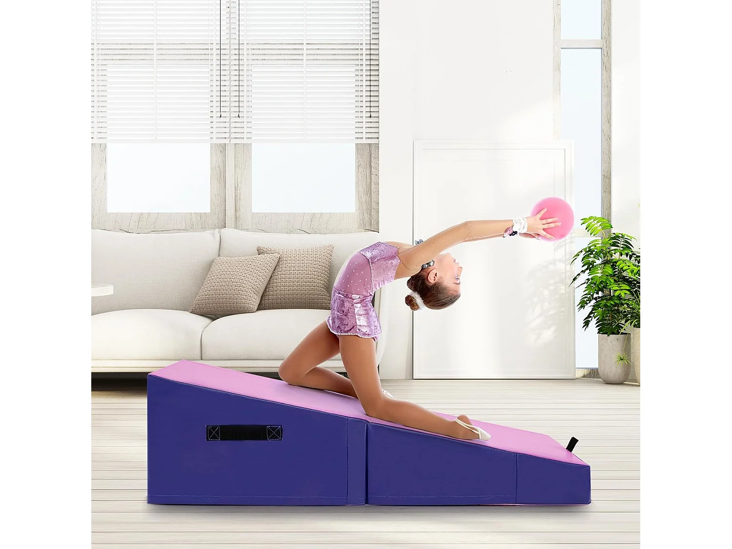 Tapis de Gymnastique Incliné 120 x 60 x 35 cm, Matelas de Gym Angle Droit Pliable avec Mousse EPE et Cuir PVC Antidérapant Poignée de Transport, Exercice Aérobic
