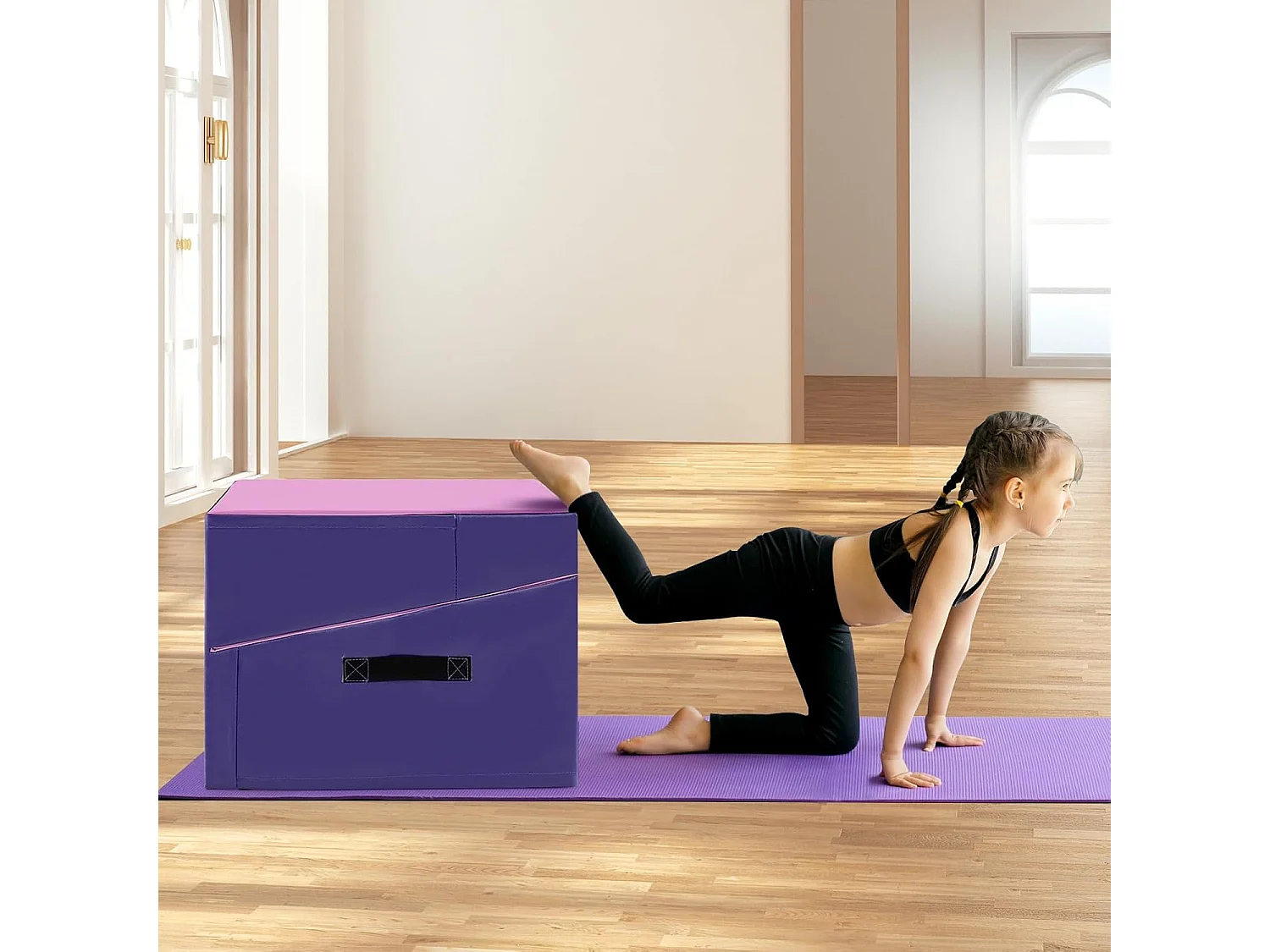 Tapis de Gymnastique Incliné 120 x 60 x 35 cm, Matelas de Gym Angle Droit Pliable avec Mousse EPE et Cuir PVC Antidérapant Poignée de Transport, Exercice Aérobic