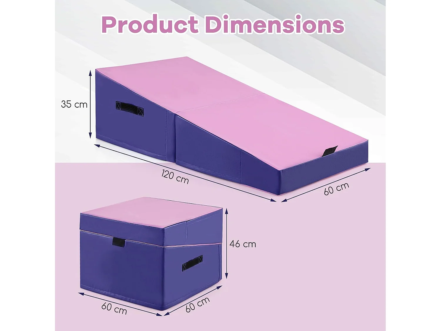 Tapis de Gymnastique Incliné 120 x 60 x 35 cm, Matelas de Gym Angle Droit Pliable avec Mousse EPE et Cuir PVC Antidérapant Poignée de Transport, Exercice Aérobic