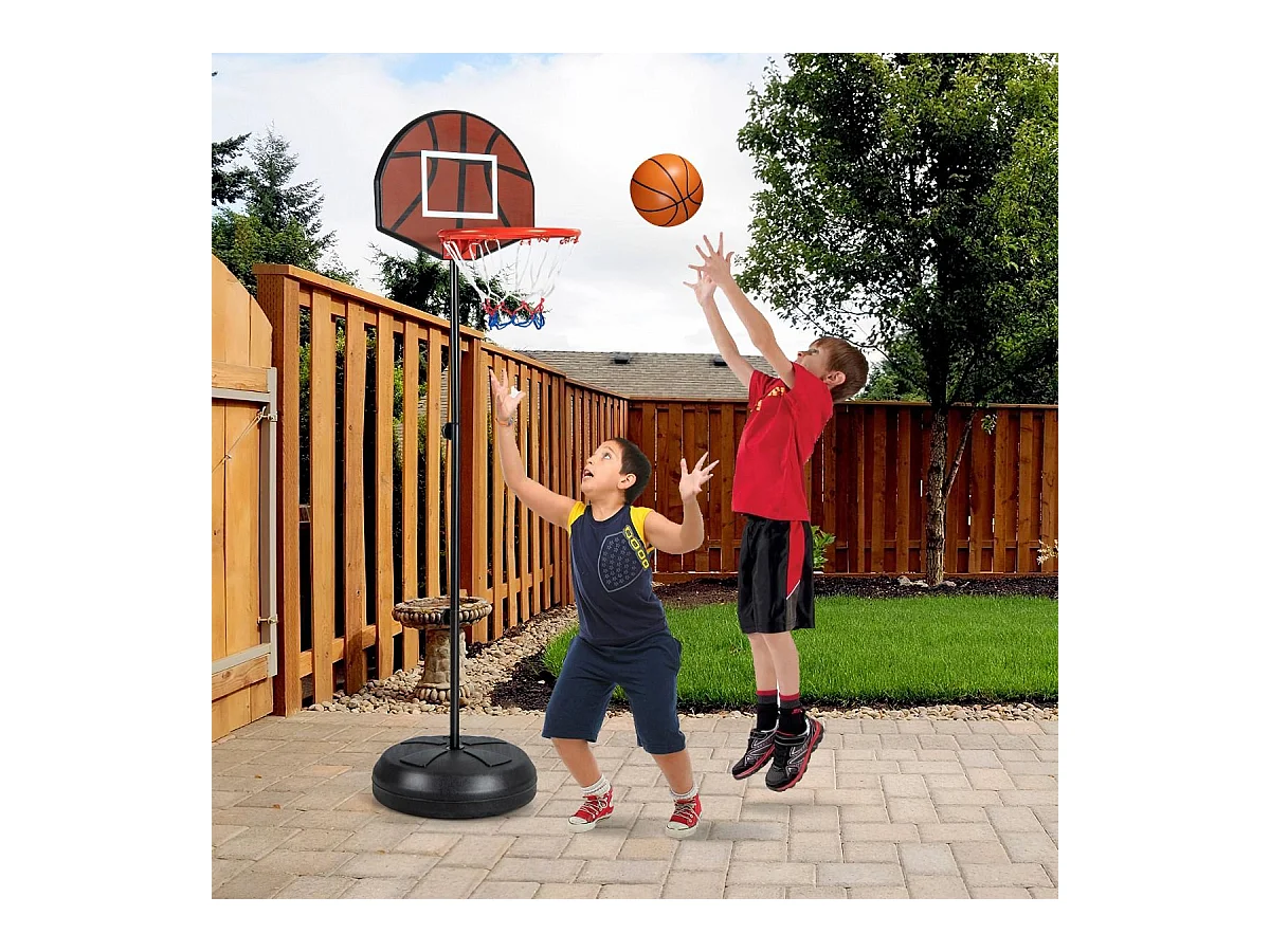 Panier de Basket-Ball 2 en 1 Hauteur Réglable 130/180cm avec Cible de Fléchettes, Panneau Arrière Double Face 6 Fléchettes Base Remplissable, pour Enfants