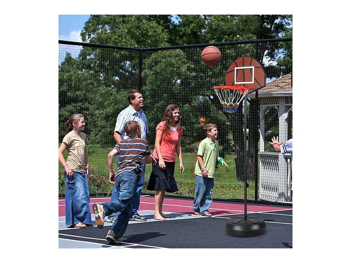 Panier de Basket-Ball 2 en 1 Hauteur Réglable 130/180cm avec Cible de Fléchettes, Panneau Arrière Double Face 6 Fléchettes Base Remplissable, pour Enfants