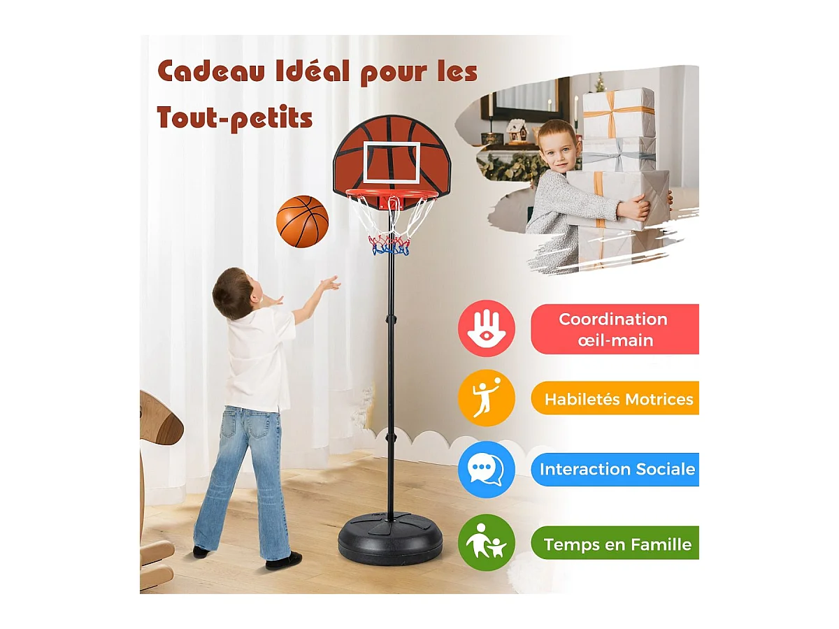 Panier de Basket-Ball 2 en 1 Hauteur Réglable 130/180cm avec Cible de Fléchettes, Panneau Arrière Double Face 6 Fléchettes Base Remplissable, pour Enfants