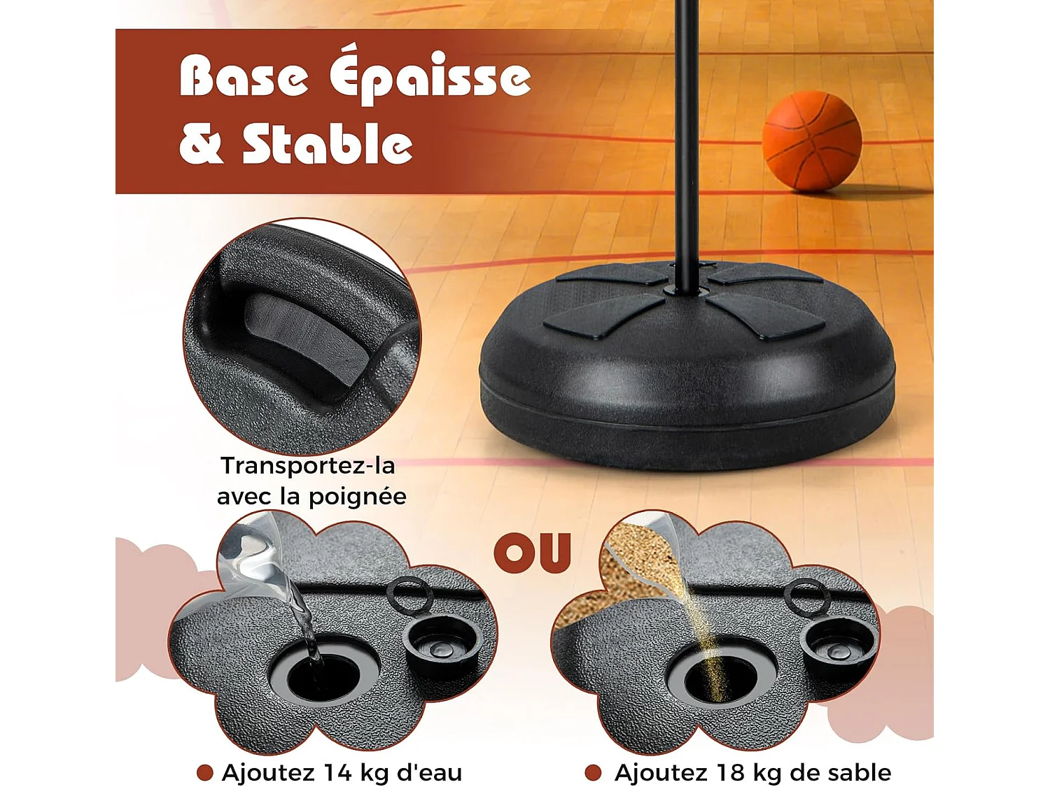 Panier de Basket-Ball 2 en 1 Hauteur Réglable 130/180cm avec Cible de Fléchettes, Panneau Arrière Double Face 6 Fléchettes Base Remplissable, pour Enfants