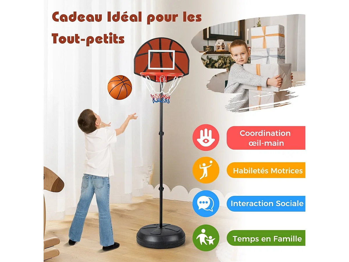 Panier de Basket-Ball 2 en 1 Hauteur Réglable 130/180cm avec Cible de Fléchettes, Panneau Arrière Double Face 6 Fléchettes Base Remplissable, pour Enfants
