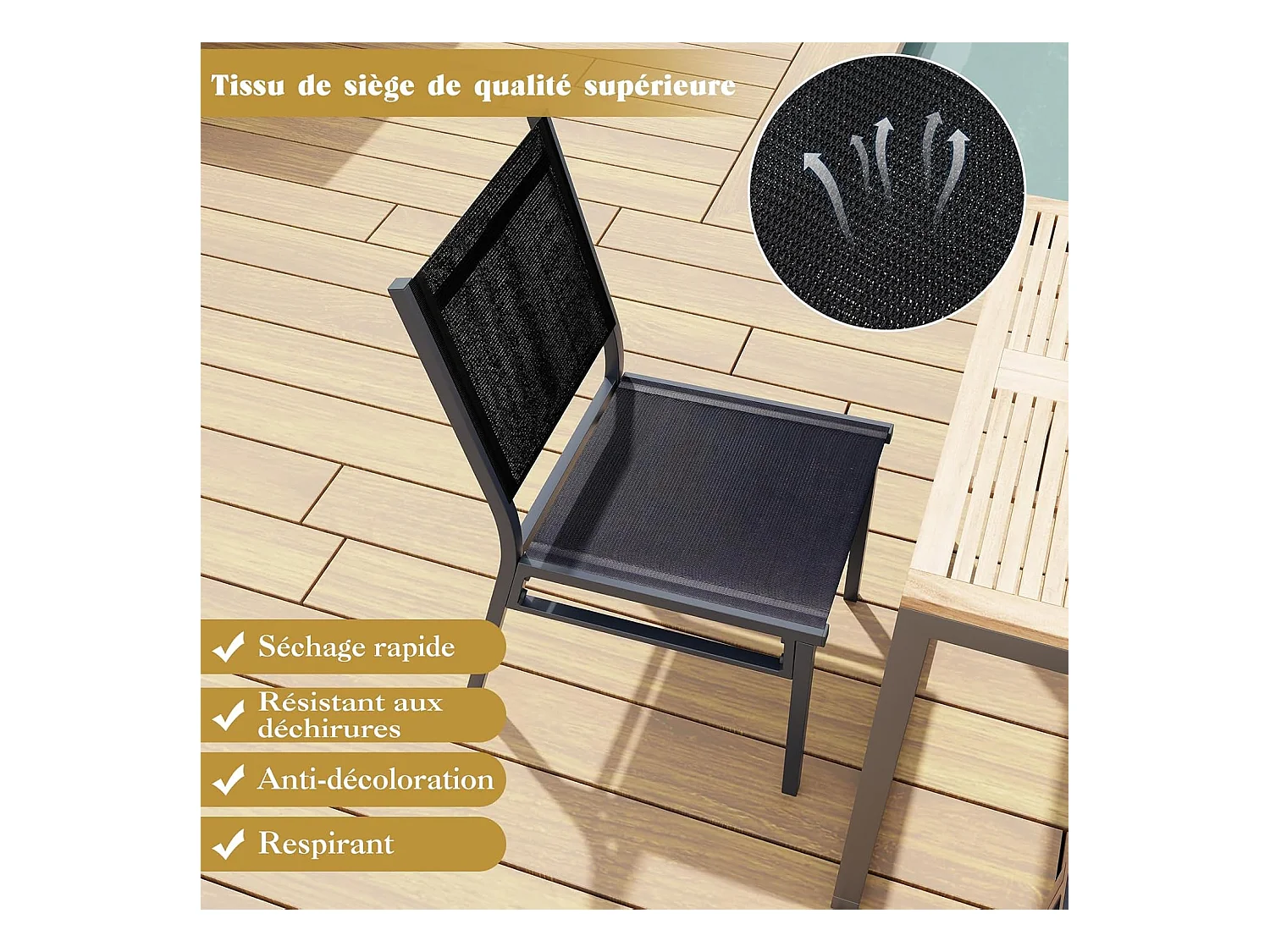 1 Chaise de Jardin Extérieure avec Cadre en Aluminium, Chaise de Terrasse, Chaise de Salle à Manger pour Patio avec Siège et Dossier Respirants, Charge 150 KG (1)