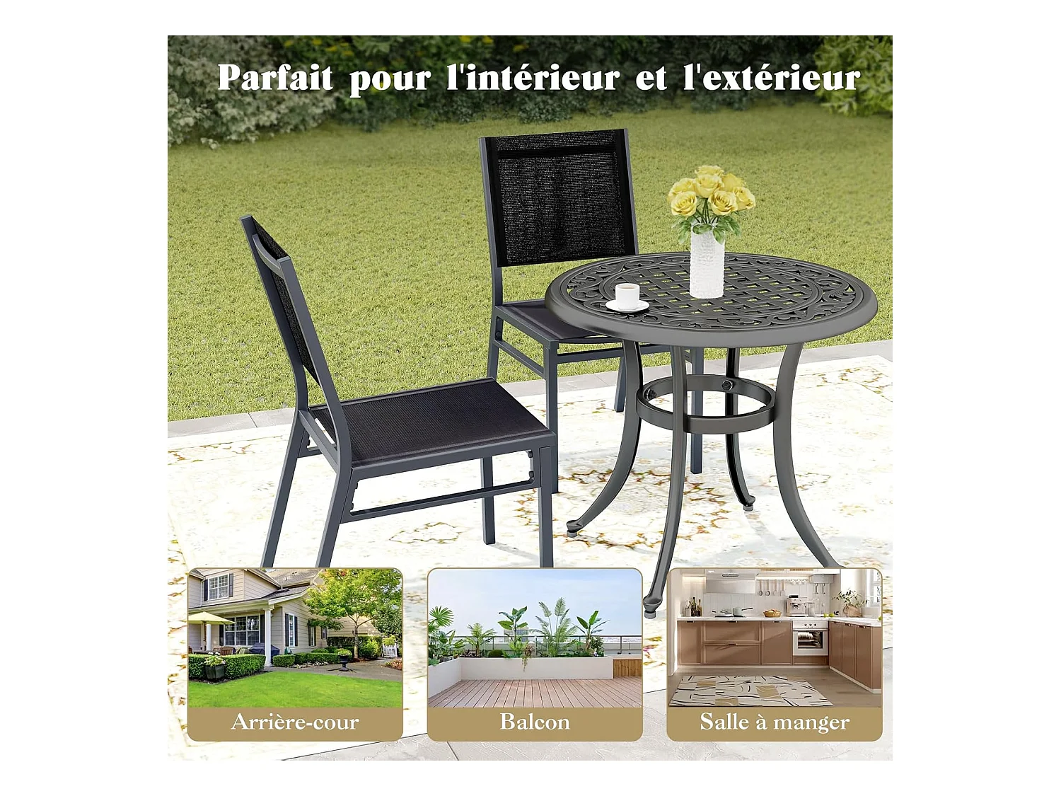 1 Chaise de Jardin Extérieure avec Cadre en Aluminium, Chaise de Terrasse, Chaise de Salle à Manger pour Patio avec Siège et Dossier Respirants, Charge 150 KG (1)