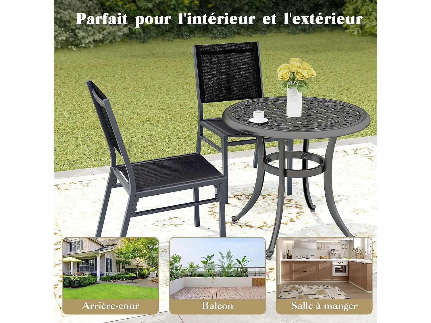 1 Chaise de Jardin Extérieure avec Cadre en Aluminium, Chaise de Terrasse, Chaise de Salle à Manger pour Patio avec Siège et Dossier Respirants, Charge 150 KG (1)
