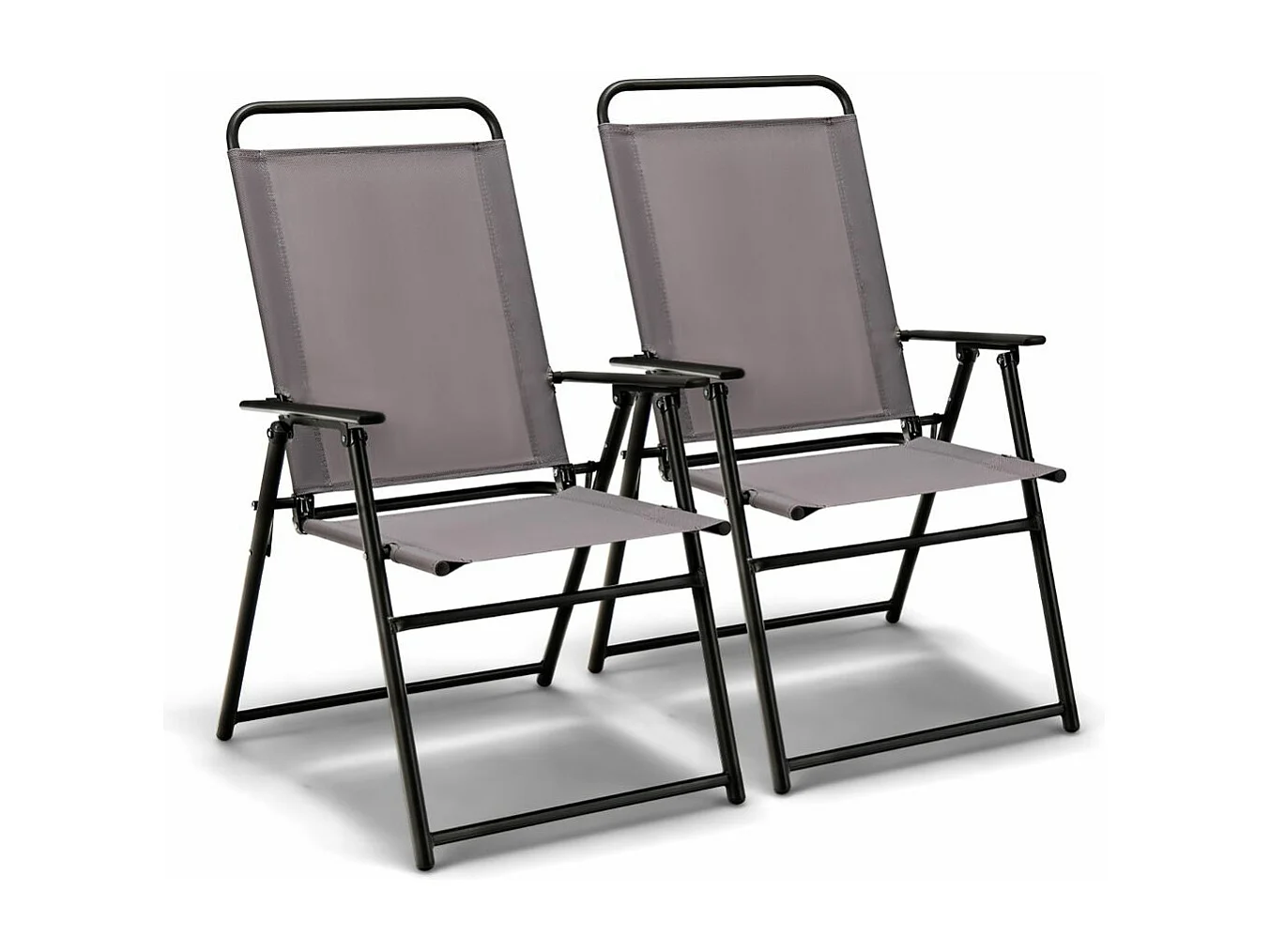 Lot de 2 Chaises de Jardin avec Cadre Métallique Chaises Pliantes en Tissu 2 Pièces avec Dossier Haut & Accoudoirs Noir