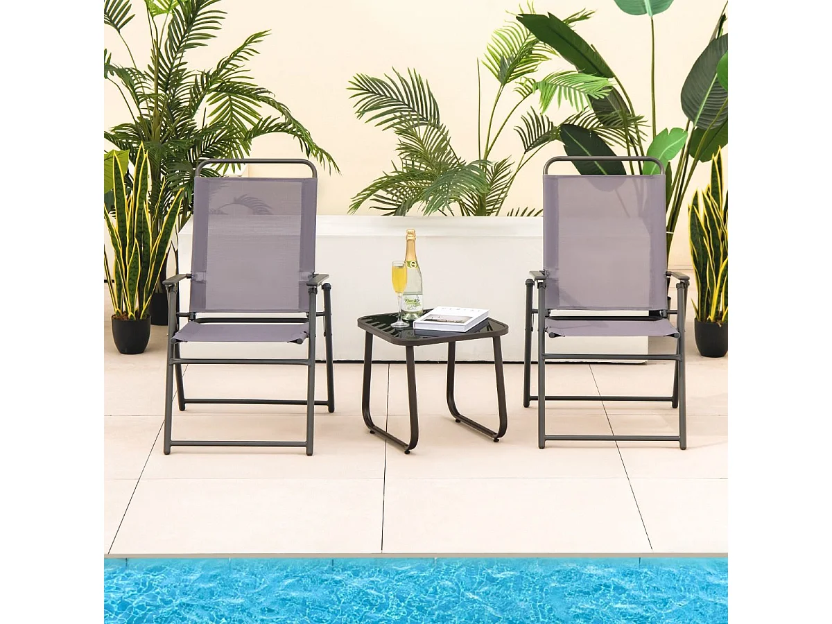Lot de 2 Chaises de Jardin avec Cadre Métallique Chaises Pliantes en Tissu 2 Pièces avec Dossier Haut & Accoudoirs Noir