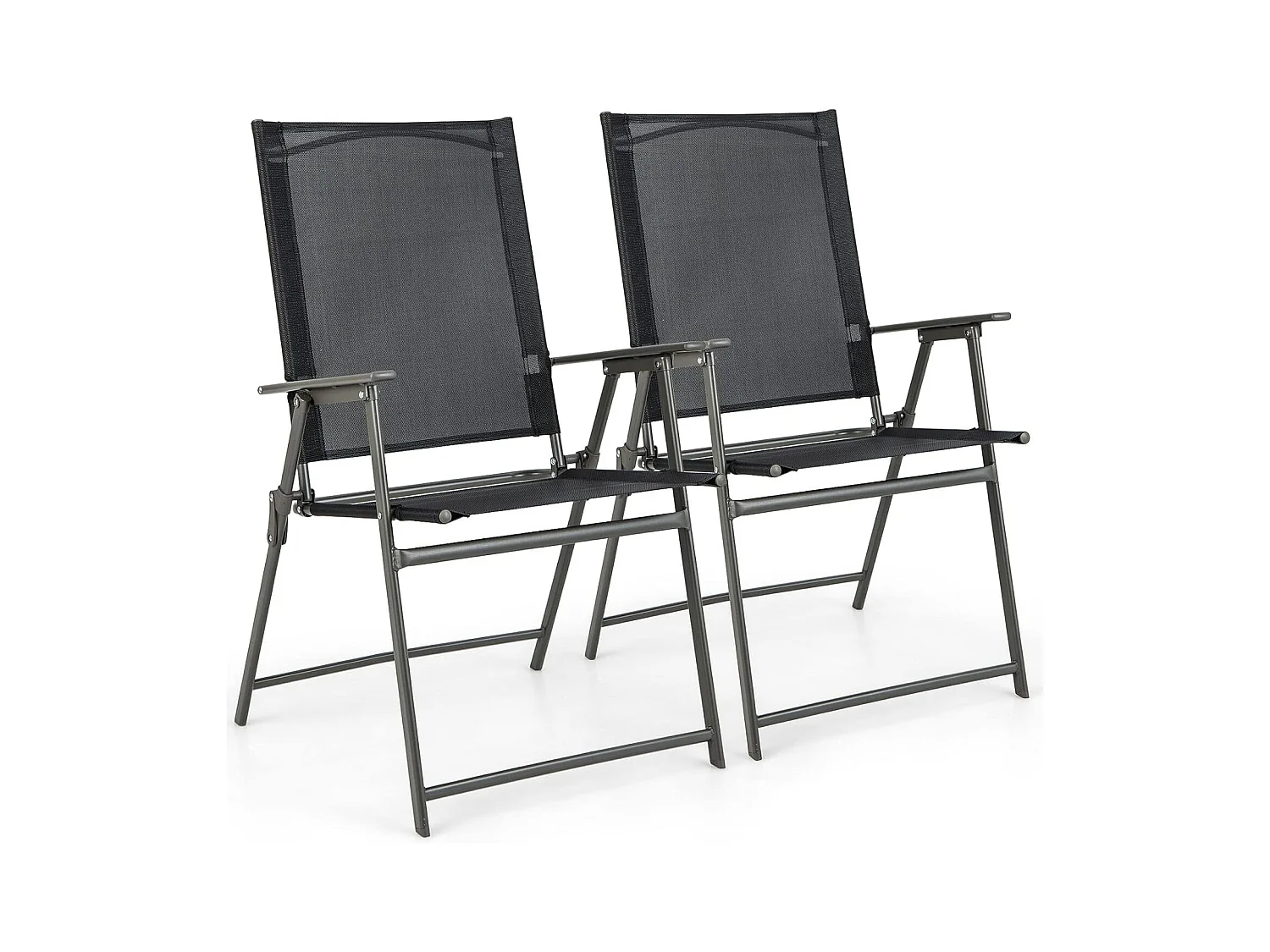 Lot de 2 Chaise de Jardin Exterieur, Fauteuil de Jardin, Verrouillage de Sécurité, Cadre en Métal, Chaise Pliante Camping, 62 x 58 x 96 cm, Charge 150 kg, Noir