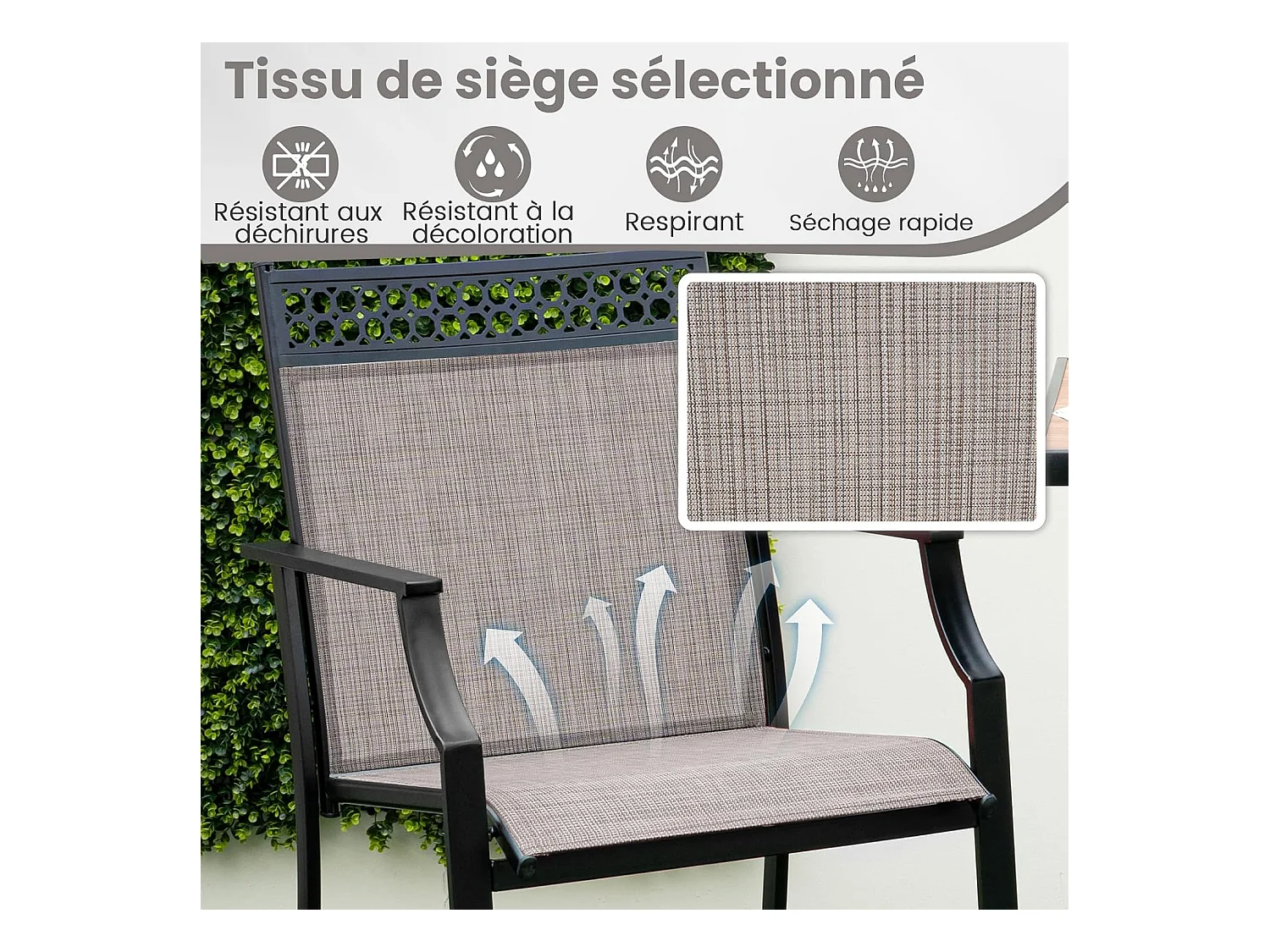 Lot de 2 Chaises de Jardin à Dossier Haut, Fauteuil d'Extérieur en Métal et en Teslin à Séchage Rapide, Chaises de Patio, Charge 180 KG, 66 x 62 x 114 cm, Café