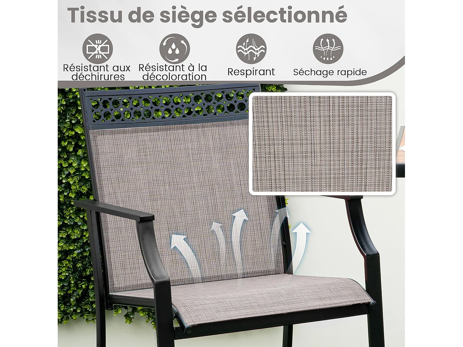 Lot de 2 Chaises de Jardin à Dossier Haut, Fauteuil d'Extérieur en Métal et en Teslin à Séchage Rapide, Chaises de Patio, Charge 180 KG, 66 x 62 x 114 cm, Café
