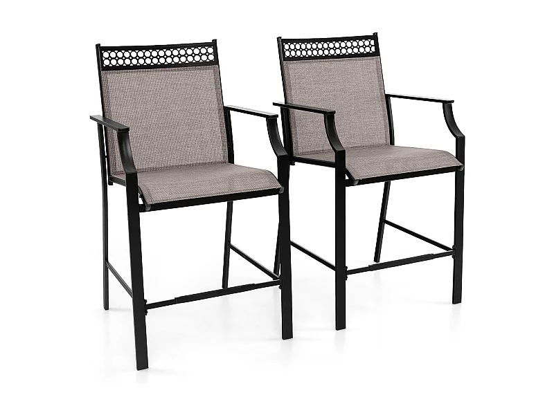 Set van 2 tuinstoelen met hoge rugleuning, snel drogende metalen en teslin tuinstoel, terrasstoelen, belasting 180 kg, 66 x 62 x 114 cm, koffiekleur