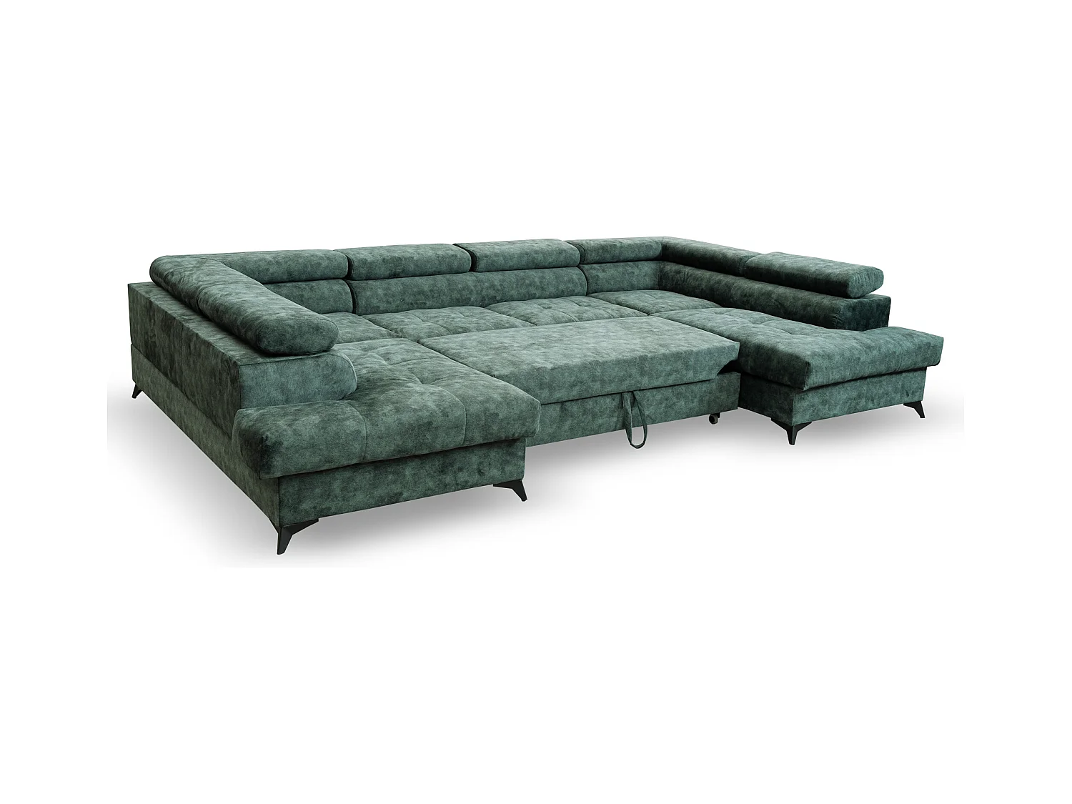 Ecksofa Palermo U-Form mit Schlaffunktion Bettkasten 345 x 202 cm Wohnzimmer Arbeitszimmer Sofa XXL, grün