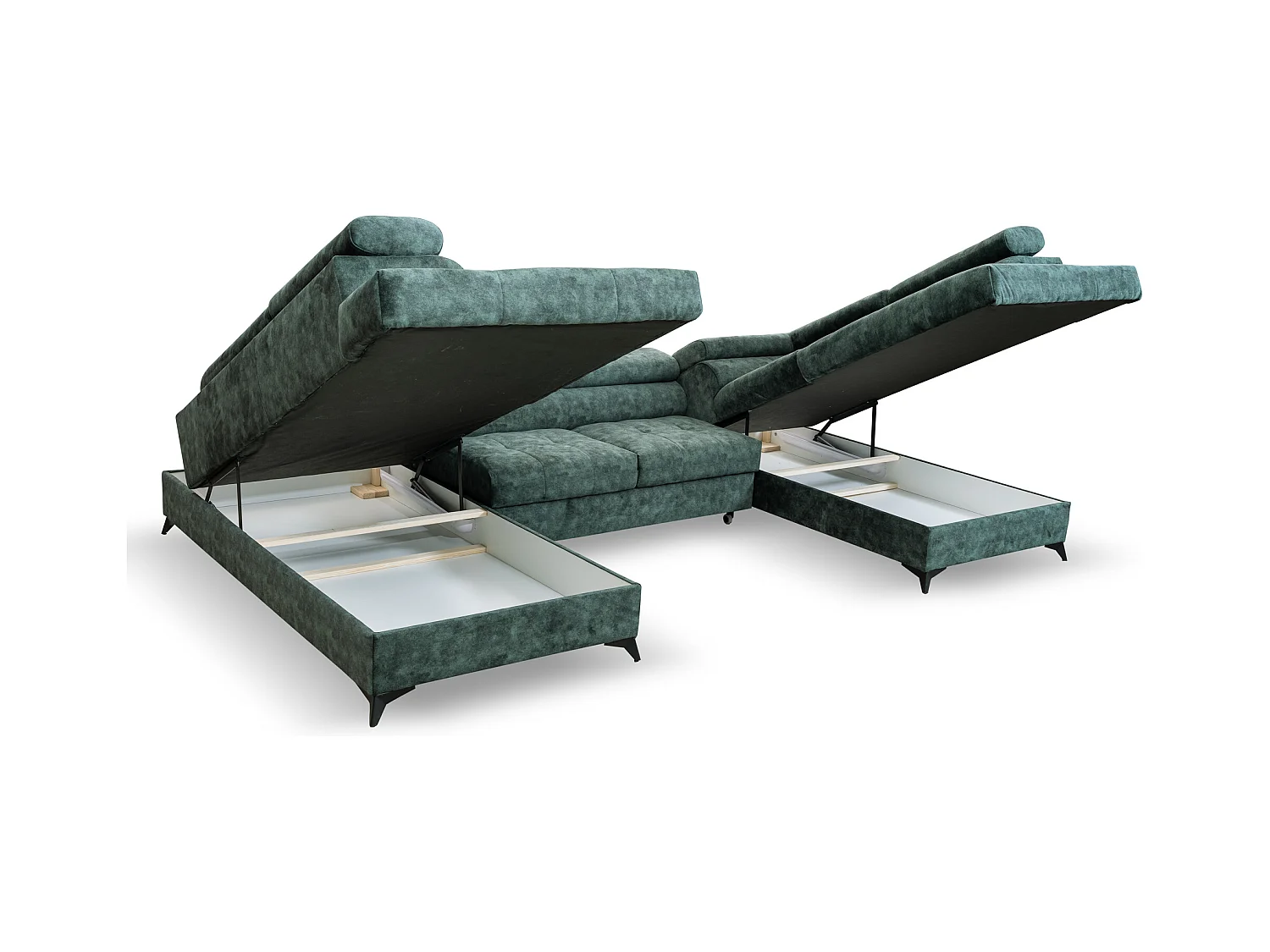 Ecksofa Palermo U-Form mit Schlaffunktion Bettkasten 345 x 202 cm Wohnzimmer Arbeitszimmer Sofa XXL, grün