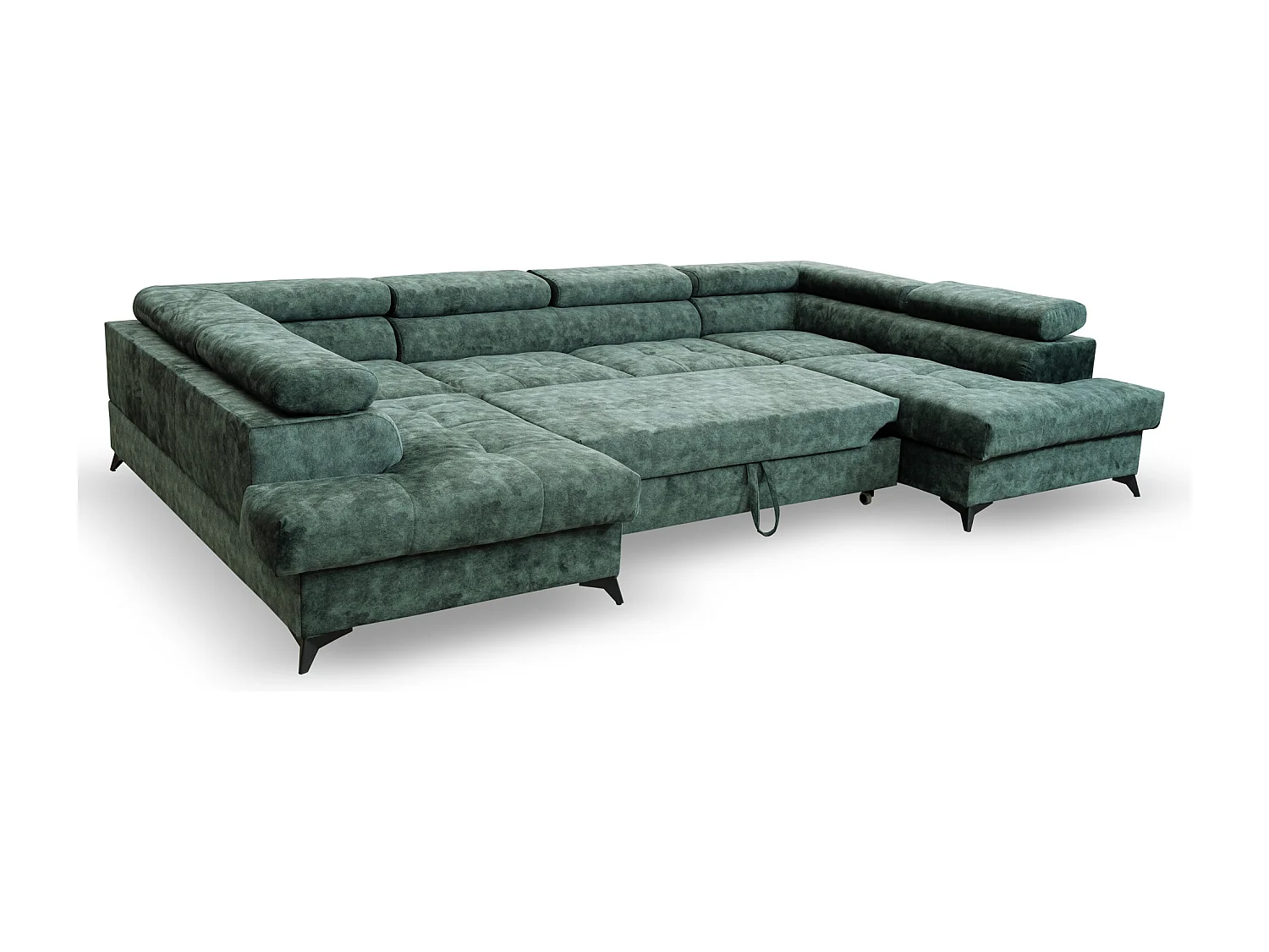 Ecksofa Palermo U-Form mit Schlaffunktion Bettkasten 345 x 202 cm Wohnzimmer Arbeitszimmer Sofa XXL, grün
