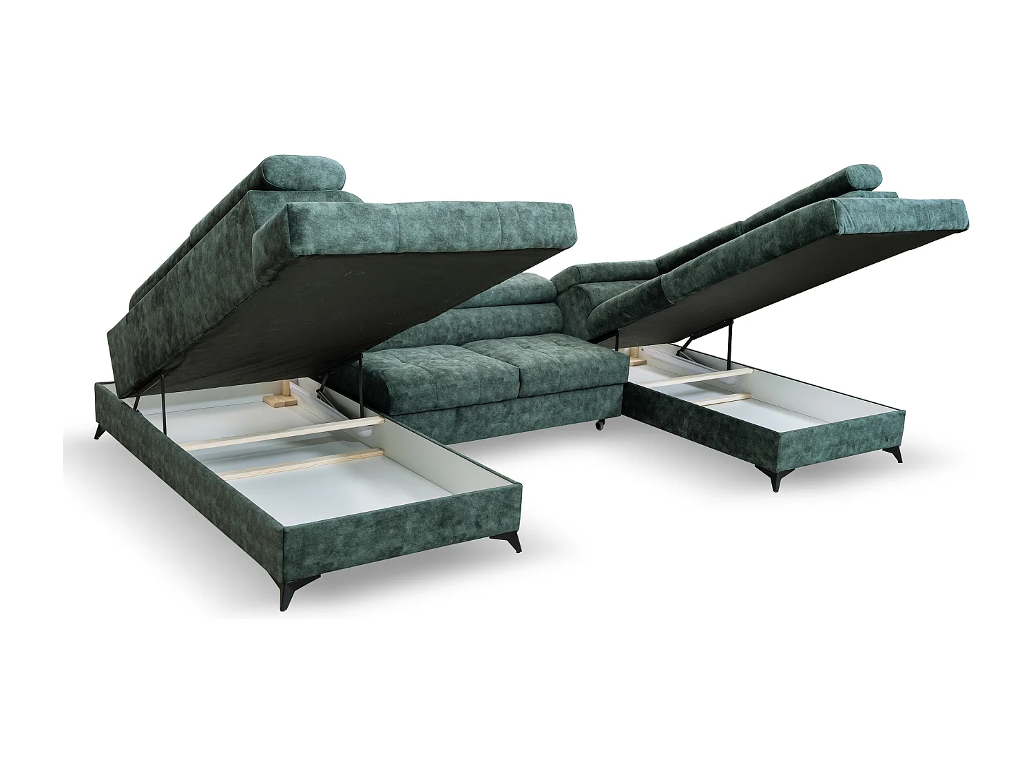 Ecksofa Palermo U-Form mit Schlaffunktion Bettkasten 345 x 202 cm Wohnzimmer Arbeitszimmer Sofa XXL, grün