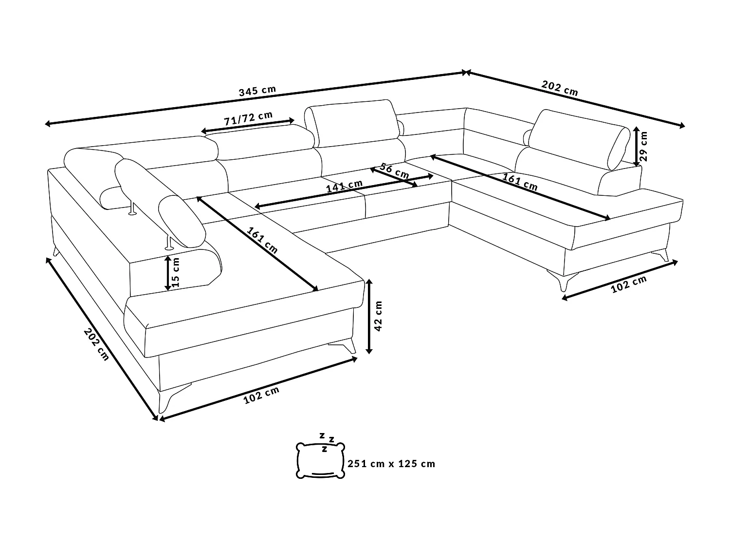 Ecksofa Palermo U-Form mit Schlaffunktion Bettkasten 345 x 202 cm Wohnzimmer Arbeitszimmer Sofa XXL, grün