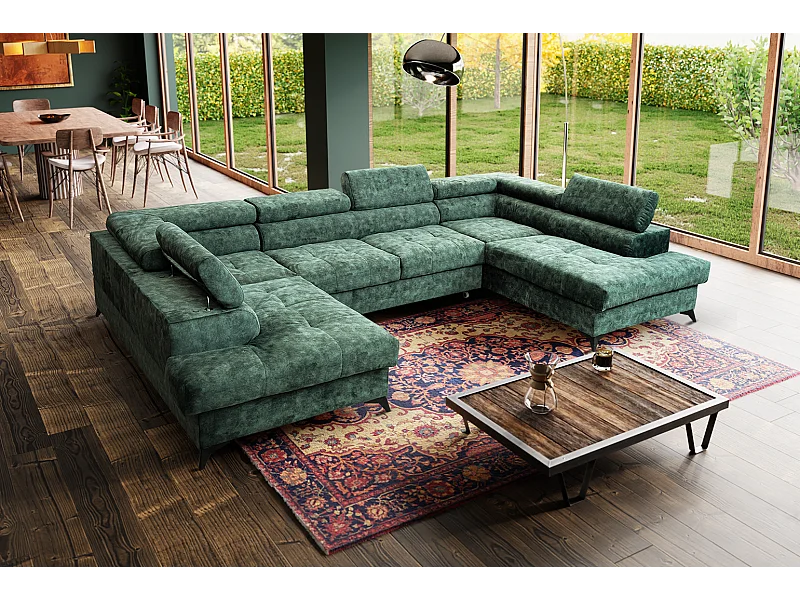Ecksofa Palermo U-Form mit Schlaffunktion Bettkasten 345 x 202 cm Wohnzimmer Arbeitszimmer Sofa XXL, grün