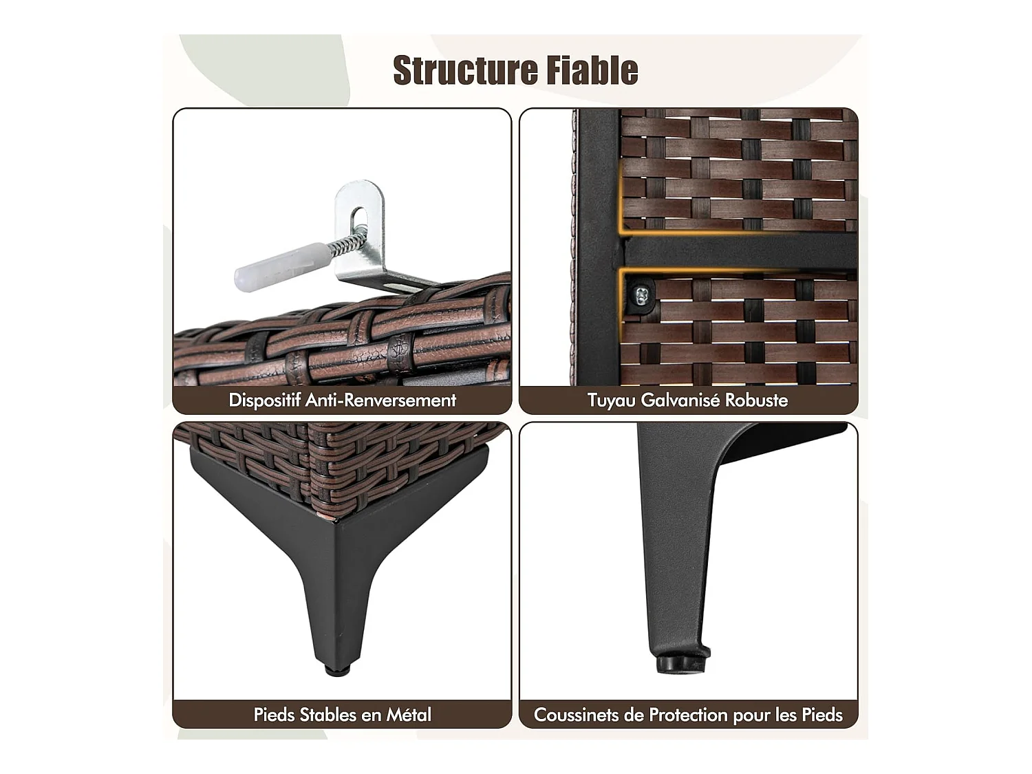Armoire de Rangement Intérieure en Osier PE, 4 Compartiments, Armoire Tringle Penderie sur Pied en Rotin, Design Cannage Respirant, 72 x 50 x 157 cm (Marron)