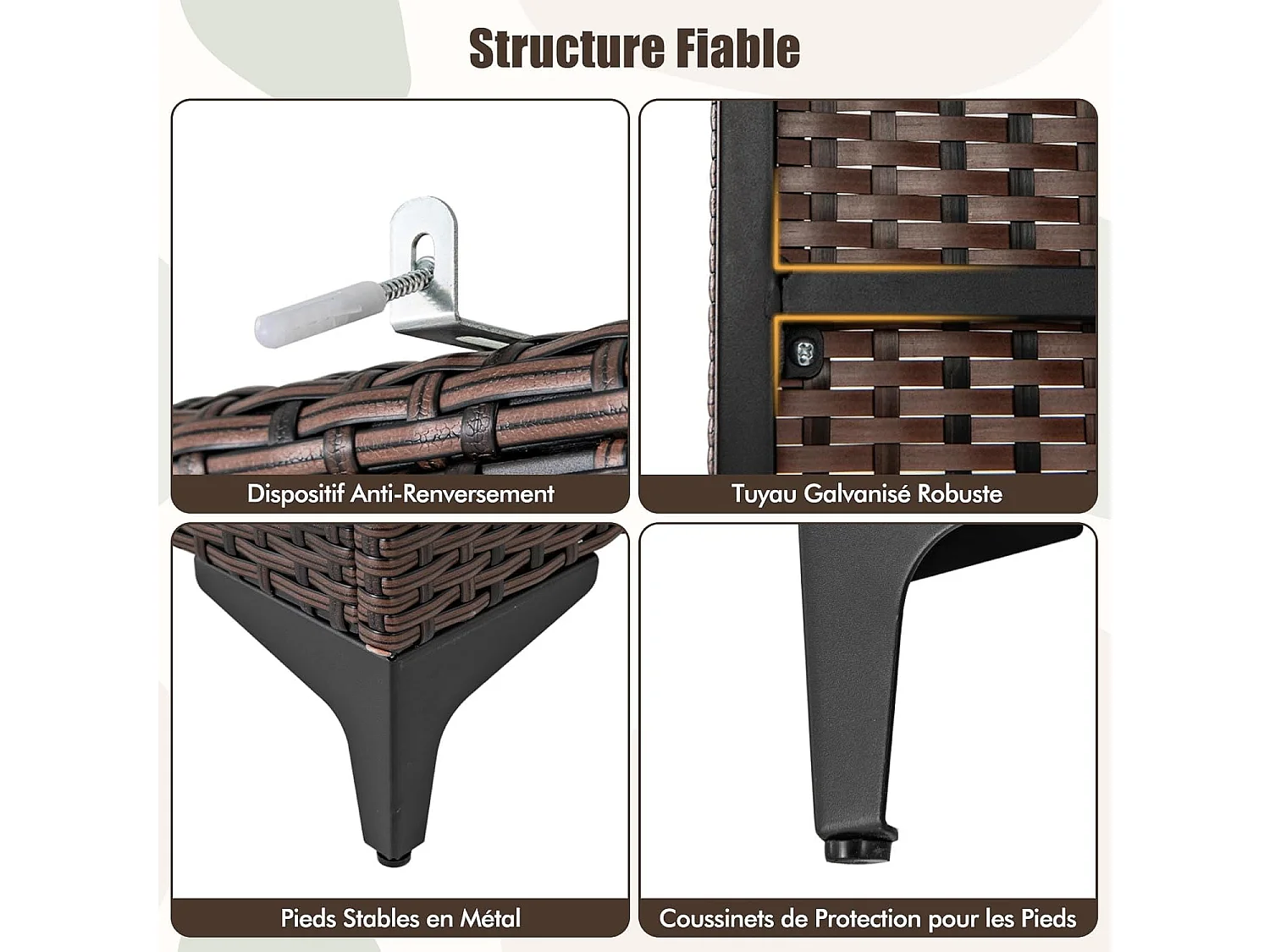 Armoire de Rangement Intérieure en Osier PE, 4 Compartiments, Armoire Tringle Penderie sur Pied en Rotin, Design Cannage Respirant, 72 x 50 x 157 cm (Marron)