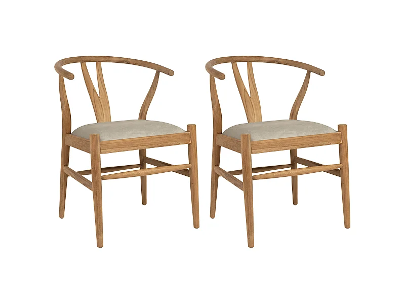 Stuhl 2er-Set - Teakholz & Stoff - Holzfarben & Beige - POGIANA