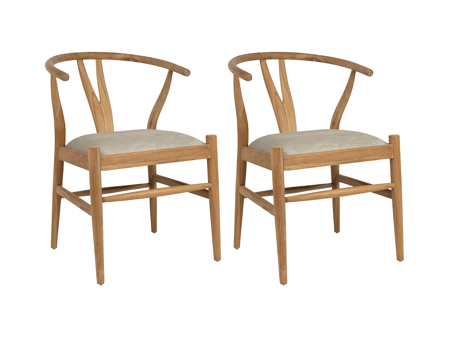 Lot de 2 chaises en teck et tissu - Naturel et Beige - POGIANA
