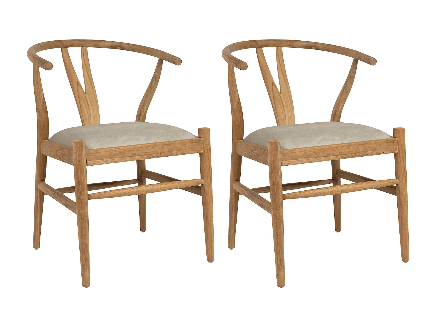 Conjunto de 2 sillas de teca y tela - Natural y Beige - POGIANA