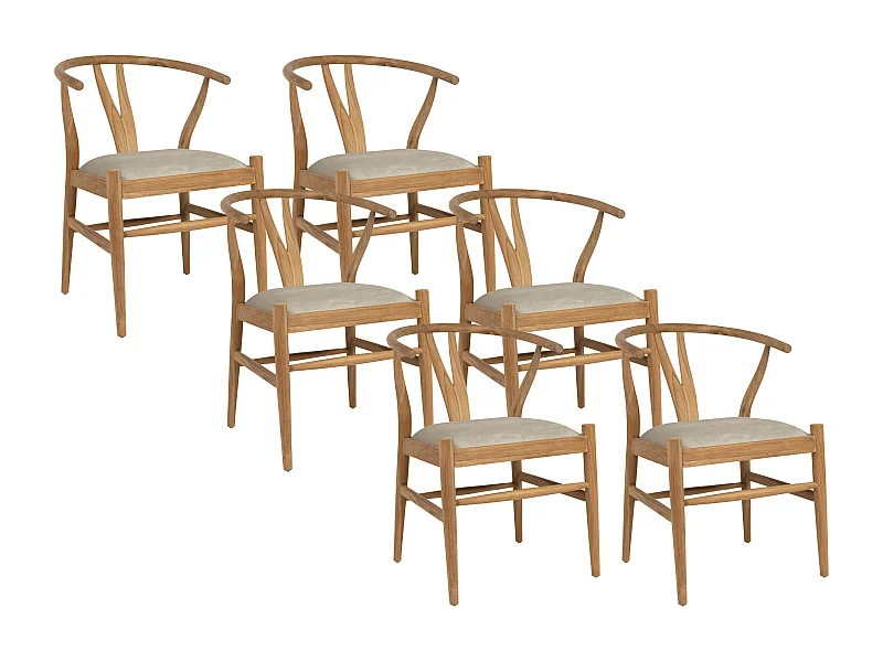 Sedia in Teak e Tessuto Naturale e Beige  - Lotto di 6 - POGIANA
